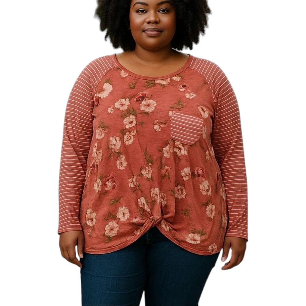 NWOT LORALETTE BY AVENUE MIXED PRINT TWIST FRONT TOP SIZE 2X